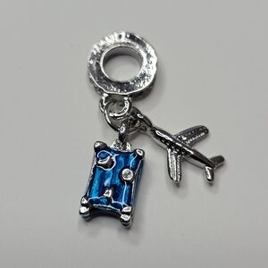 New! For Pandora Charm Bracelet Blue Silver Color Airplane Suitcase Dangle Charm